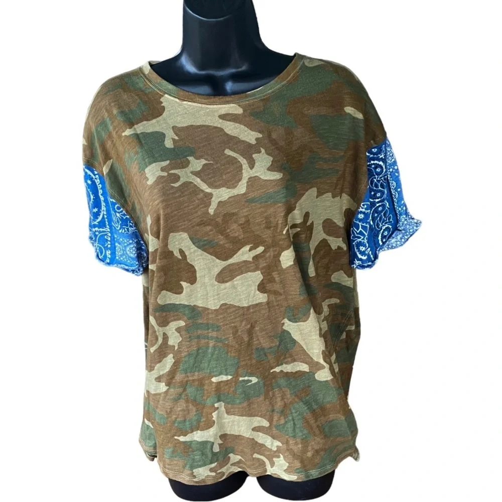 Free People We The Free Clarity Camouflage Bandana T Shirt Size Small